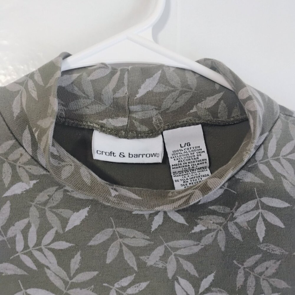 Croft & Barrow Olive Leaf Print Long Sleeve Top Size L - Picture 2 of 4
